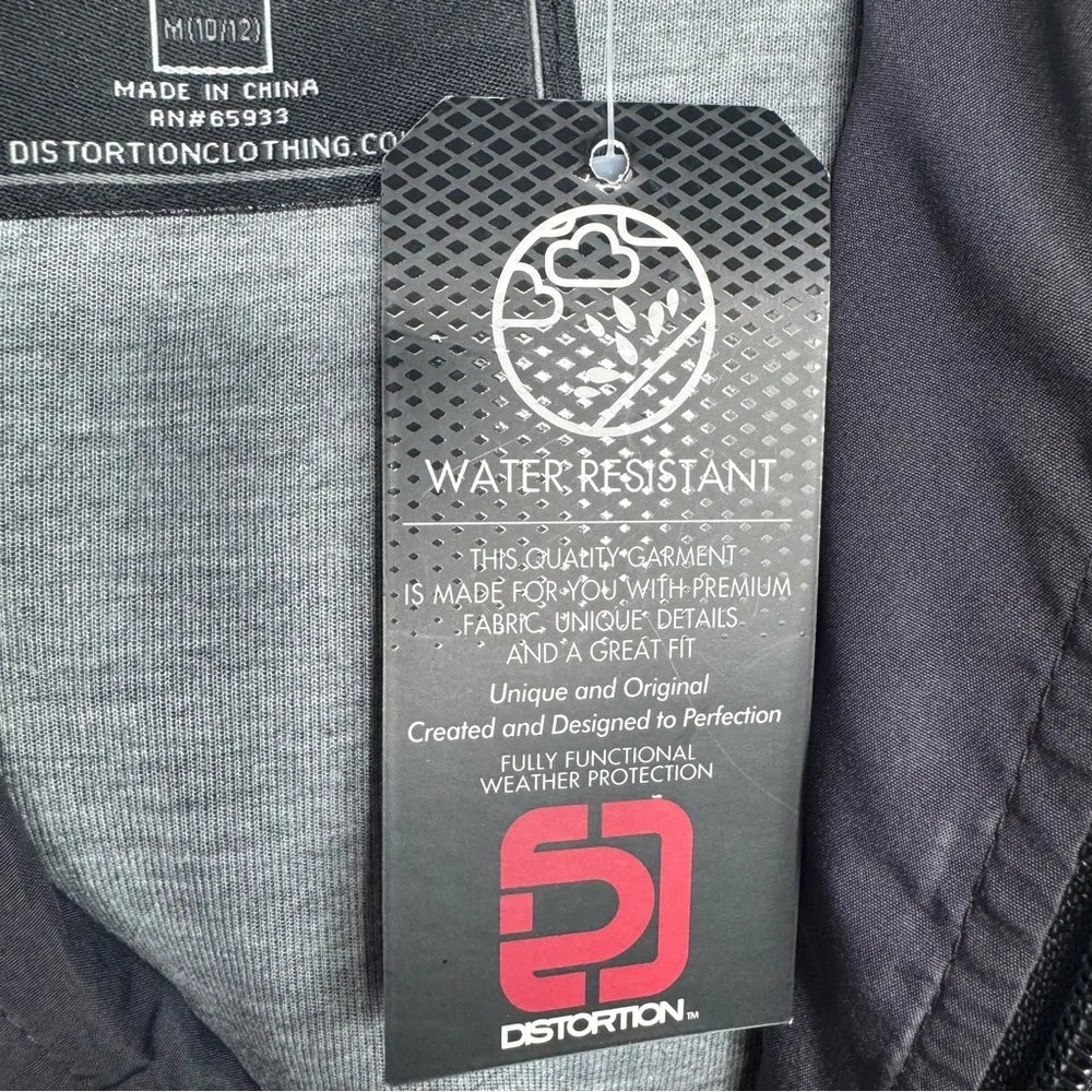 NWT Distortion Kids Medium (10/12) Water Resistant Raincoat - Black Grey Lining‎